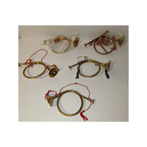 5 Handmade India Exotics Vtg Brass French Horn Bugle Tassel Ornament Christmas